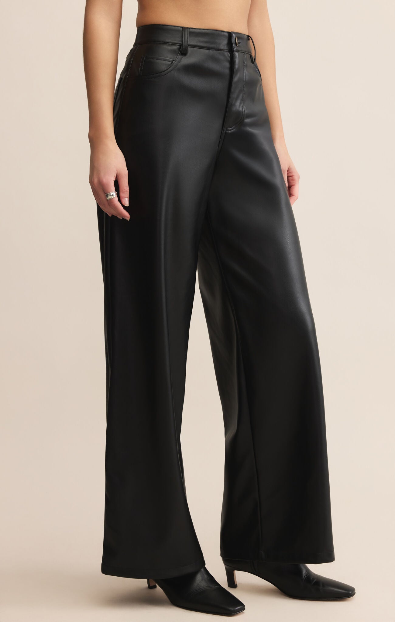 Z Supply Marli Wide Leg Vegan Leather Pant in Black-Bottoms-Z Supply-Deja Nu Boutique, Women's Fashion Boutique in Lampasas, Texas