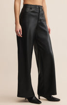 Z Supply Marli Wide Leg Vegan Leather Pant in Black-Bottoms-Z Supply-Deja Nu Boutique, Women's Fashion Boutique in Lampasas, Texas