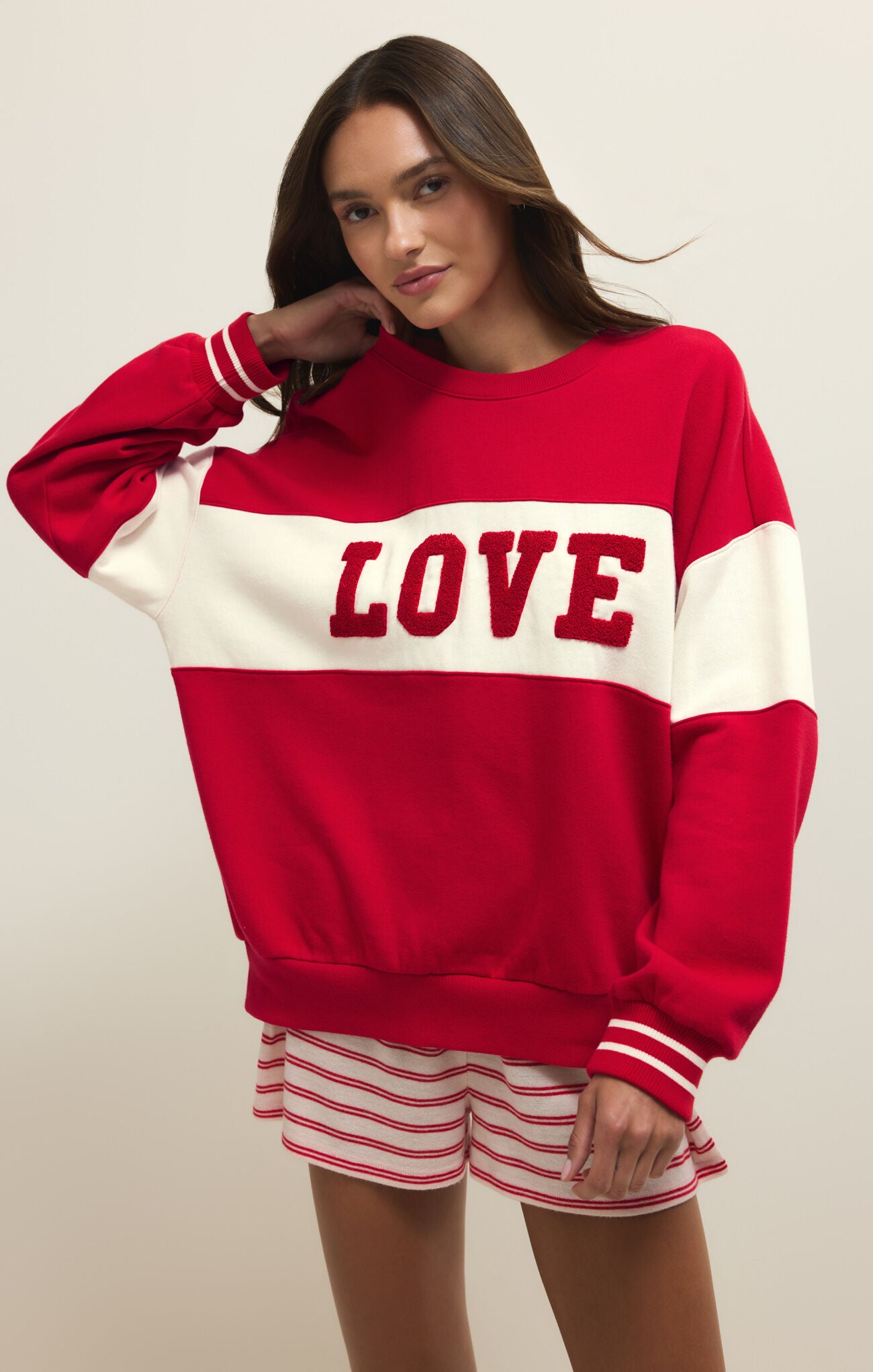 Z Supply Oversized Love Sweatshirt in Kiss Me Red-sweatshirt-Z Supply Lounge-Deja Nu Boutique, Women's Fashion Boutique in Lampasas, Texas