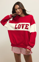 Z Supply Oversized Love Sweatshirt in Kiss Me Red-sweatshirt-Z Supply Lounge-Deja Nu Boutique, Women's Fashion Boutique in Lampasas, Texas