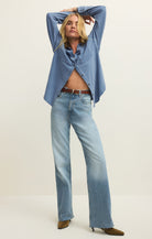 Z Supply Reese Jersey Denim Button Up In Santorini Indigo-shirts-Z Supply-Deja Nu Boutique, Women's Fashion Boutique in Lampasas, Texas