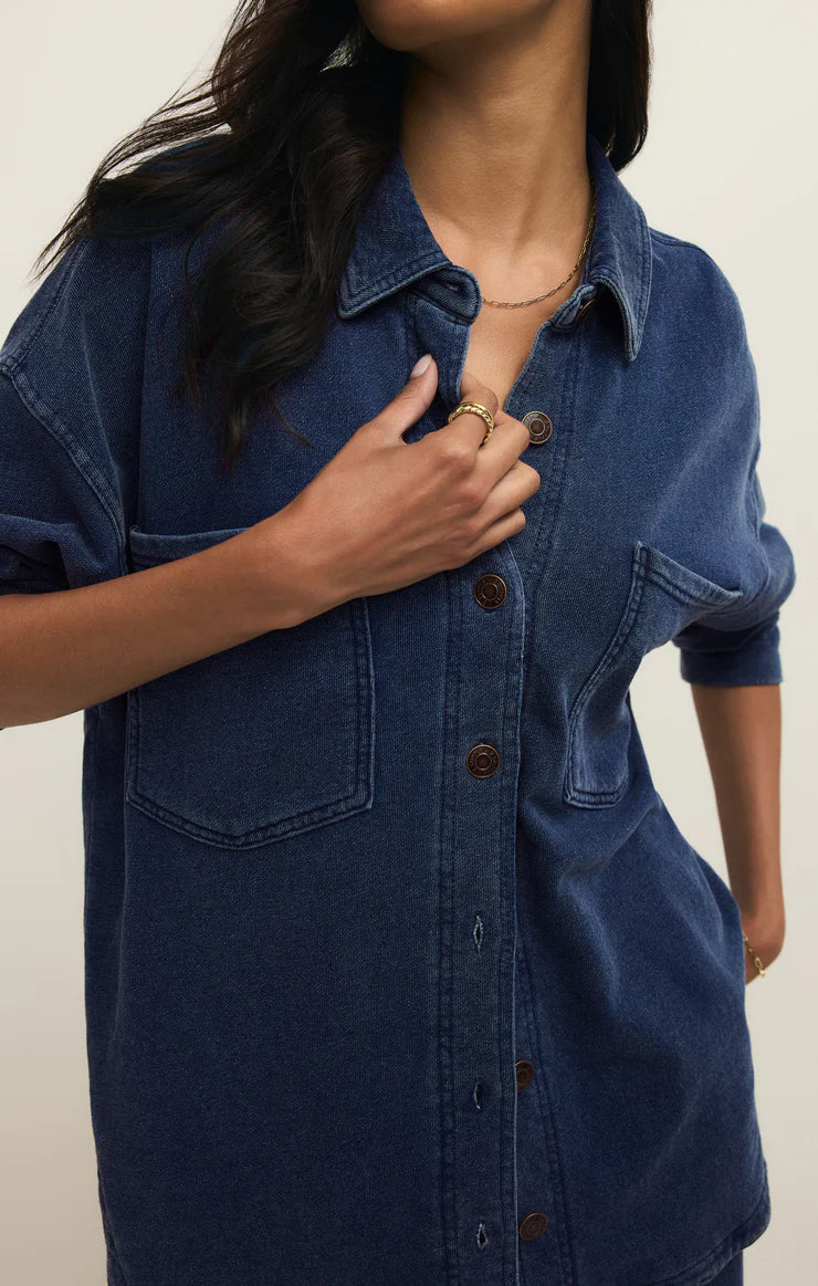 Z Supply All Day Knit Denim Jacket in Indigo-Outerwear-Z Supply-Deja Nu Boutique, Women's Fashion Boutique in Lampasas, Texas