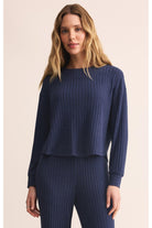 Z Supply Lounge Elfie Rib Long Sleeve Top in Blue Sapphire-Tops-Z Supply Lounge-Deja Nu Boutique, Women's Fashion Boutique in Lampasas, Texas