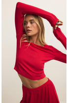 Z Supply Lounge Felt Cute Long Sleeve Rib Top in Kiss Me Red-Tops-Z Supply Lounge-Deja Nu Boutique, Women's Fashion Boutique in Lampasas, Texas