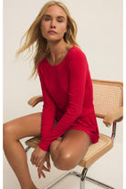 Z Supply Lounge Felt Cute Long Sleeve Rib Top in Kiss Me Red-Tops-Z Supply Lounge-Deja Nu Boutique, Women's Fashion Boutique in Lampasas, Texas