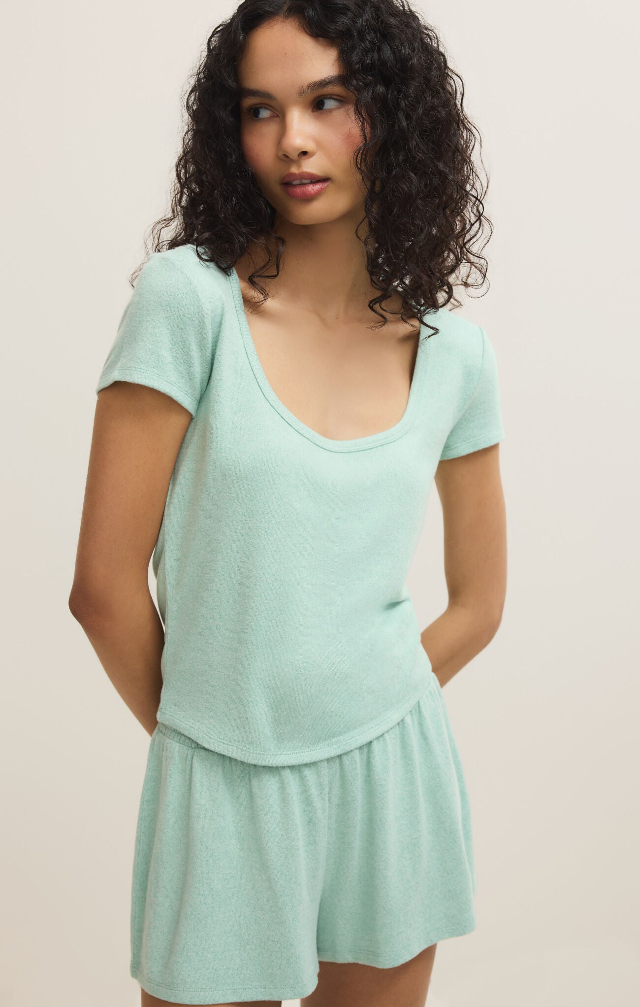 Z Supply Lounge Flower Market Soft Knit Tee in Crystal Green-Lounge Wear-Z Supply Lounge-Deja Nu Boutique, Women's Fashion Boutique in Lampasas, Texas