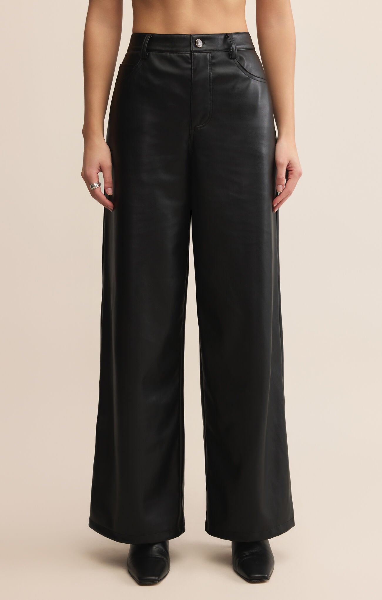 Z Supply Marli Wide Leg Vegan Leather Pant in Black-Bottoms-Z Supply-Deja Nu Boutique, Women's Fashion Boutique in Lampasas, Texas