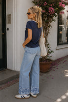 Z Supply Modern Colorblocked V-Neck Tee in Twilight Blue-T-Shirts-Z Supply-Deja Nu Boutique, Women's Fashion Boutique in Lampasas, Texas
