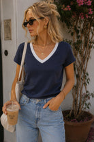 Z Supply Modern Colorblocked V-Neck Tee in Twilight Blue-T-Shirts-Z Supply-Deja Nu Boutique, Women's Fashion Boutique in Lampasas, Texas