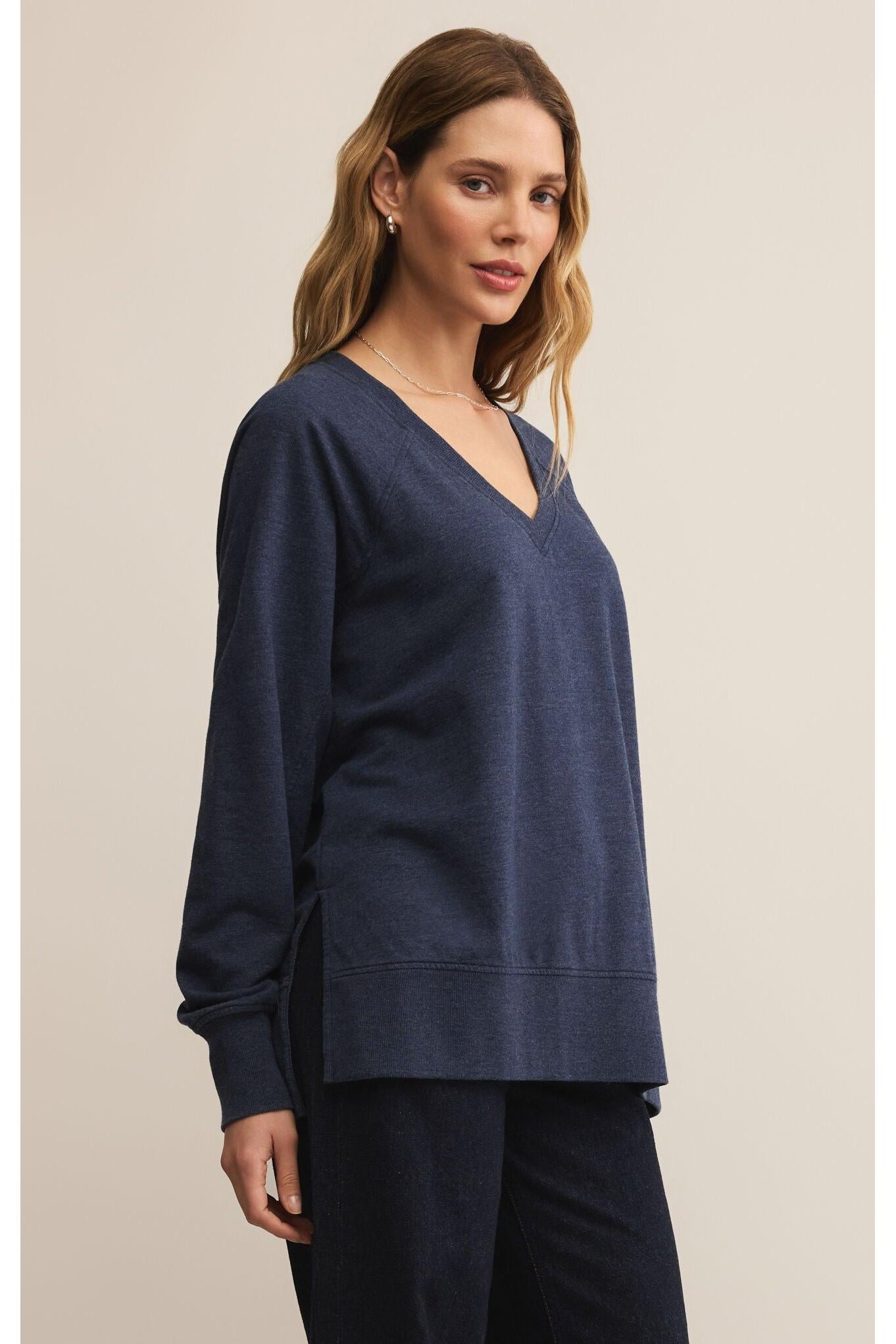 Z Supply Weekender V-Neck in Blue Sapphire-Tops-Z Supply-Deja Nu Boutique, Women's Fashion Boutique in Lampasas, Texas