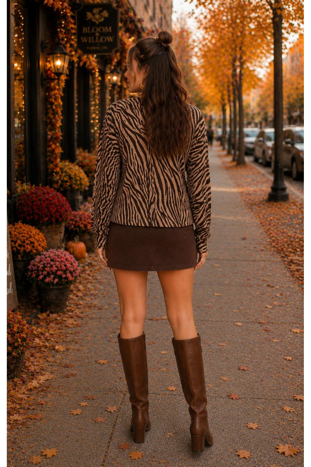 Z Supply All The Wild Zebra Cardigan in Dark Chocolate-Cardigans & Kimonos-Z Supply-Deja Nu Boutique, Women's Fashion Boutique in Lampasas, Texas