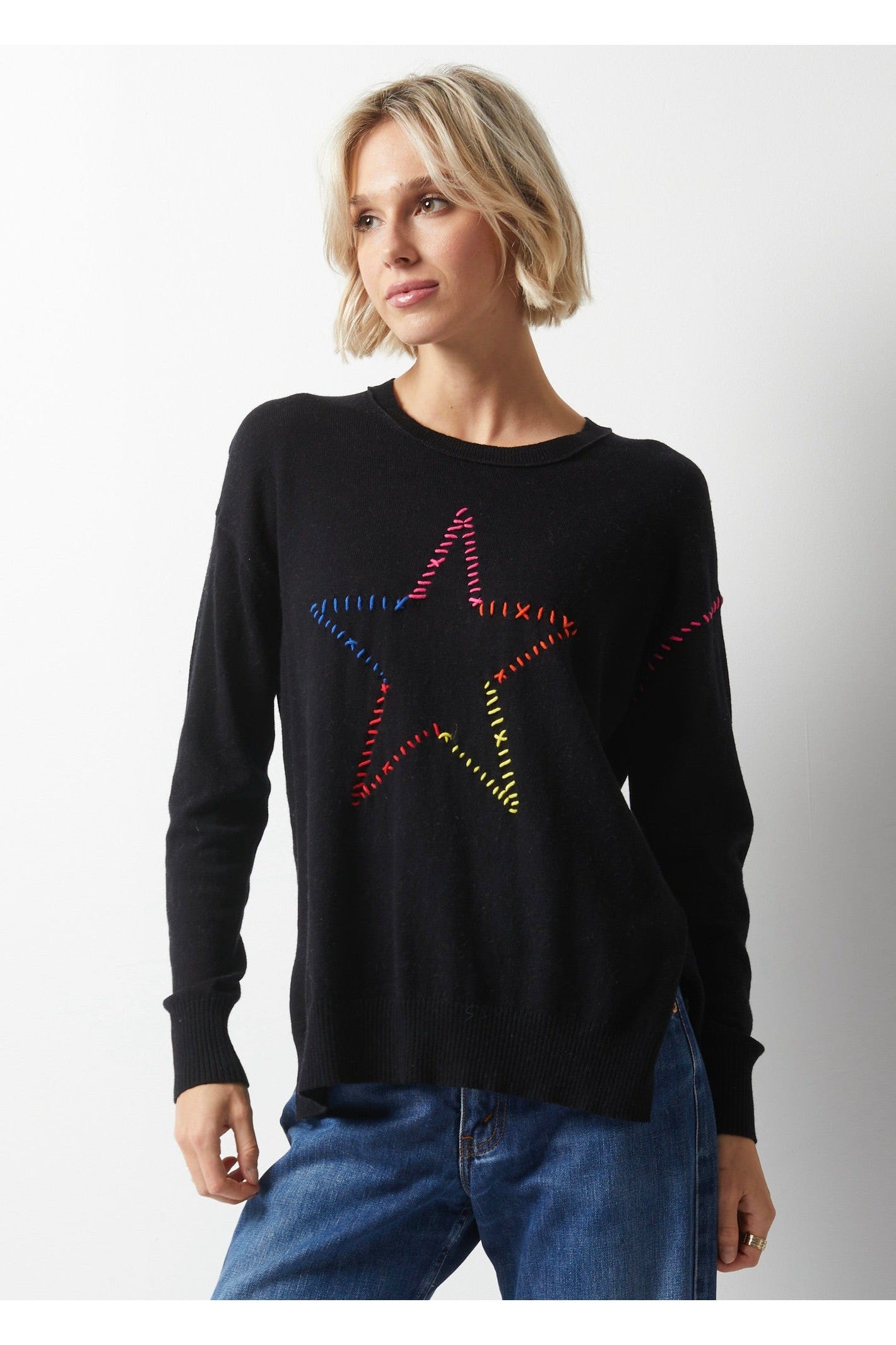 Zaket & Plover – Super Star Sweater – Black-Sweaters-Zaket & Plover-Deja Nu Boutique, Women's Fashion Boutique in Lampasas, Texas