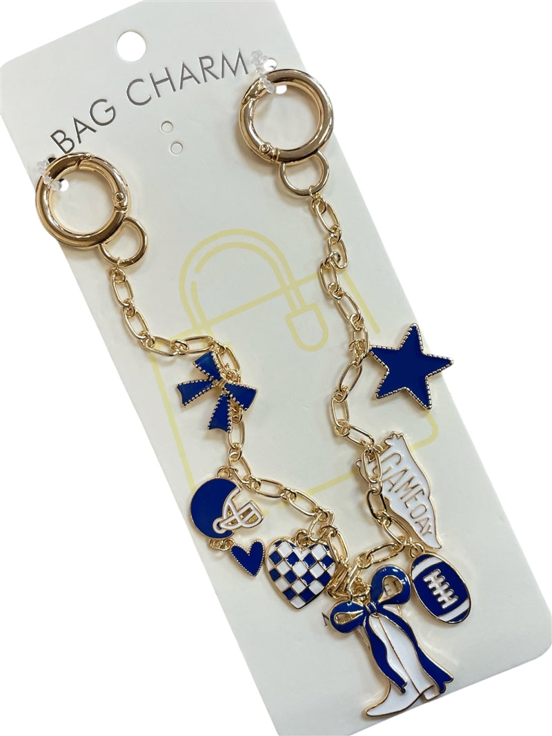 All That Glitterz Blue & White Multi Charm Game Day Bag Chain-bag charm-All That Glitterz-Deja Nu Boutique, Women's Fashion Boutique in Lampasas, Texas