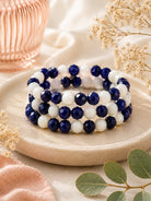 All That Glitterz royal blue and white crystal stretch bracelet set featuring three stackable bracelets with faceted beads and game day styling.