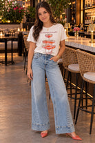 All Us Du Champagne Powder Pink Rhinestone Hi-Low Tee-T-Shirts-All Us-Deja Nu Boutique, Women's Fashion Boutique in Lampasas, Texas