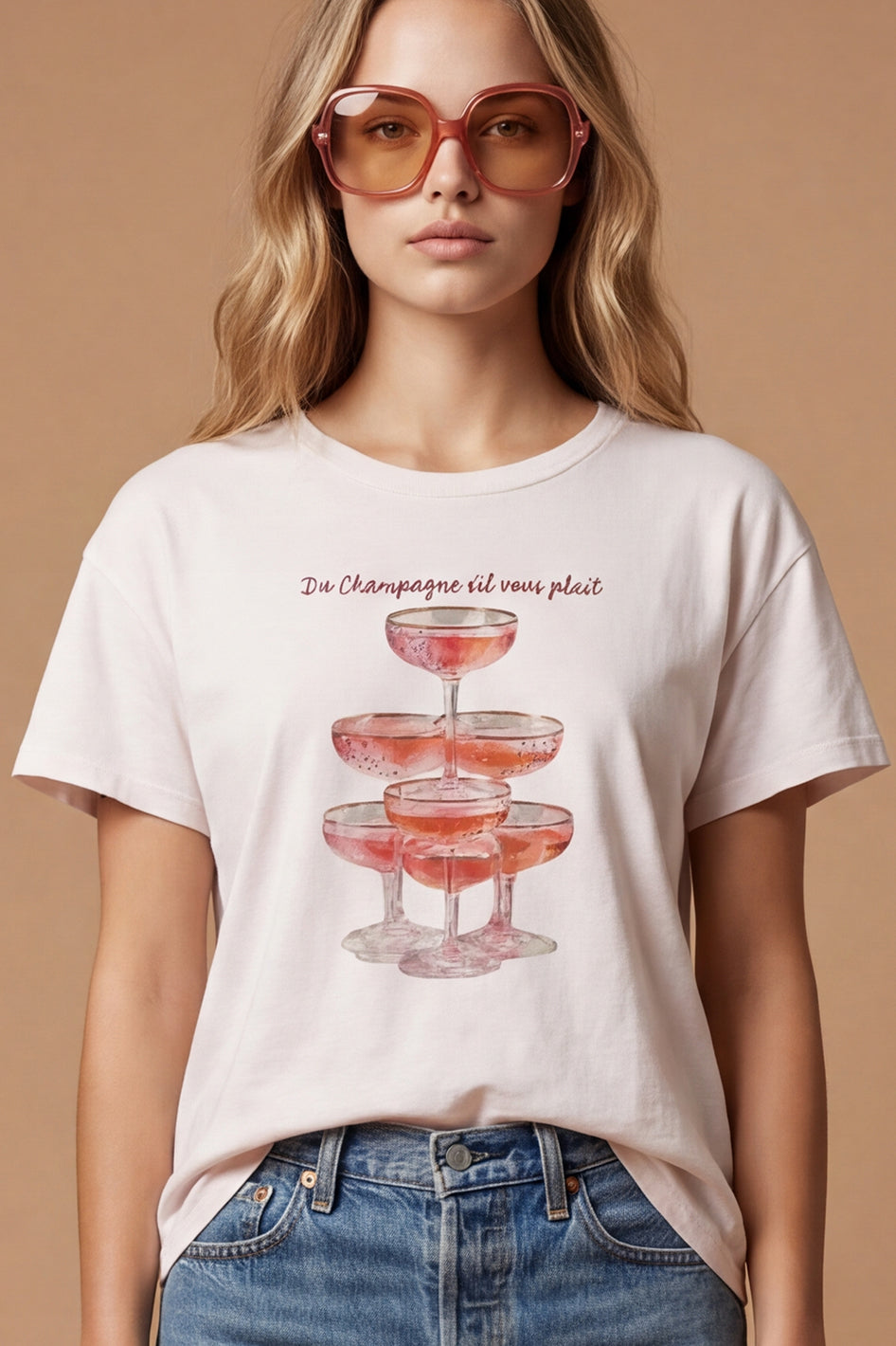 All Us Du Champagne Powder Pink Rhinestone Hi-Low Tee-T-Shirts-All Us-Deja Nu Boutique, Women's Fashion Boutique in Lampasas, Texas