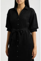 APNY Belted Puff Sleeve Shirtdress in Black-Midi Dresses-APNY-Deja Nu Boutique, Women's Fashion Boutique in Lampasas, Texas
