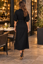 APNY Belted Puff Sleeve Shirtdress in Black-Midi Dresses-APNY-Deja Nu Boutique, Women's Fashion Boutique in Lampasas, Texas