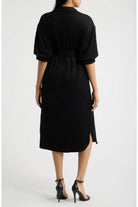 APNY Belted Puff Sleeve Shirtdress in Black-Midi Dresses-APNY-Deja Nu Boutique, Women's Fashion Boutique in Lampasas, Texas
