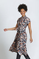 APNY Tie Front Midi Dress in Carbon & Copper Glow-Midi Dresses-APNY-Deja Nu Boutique, Women's Fashion Boutique in Lampasas, Texas
