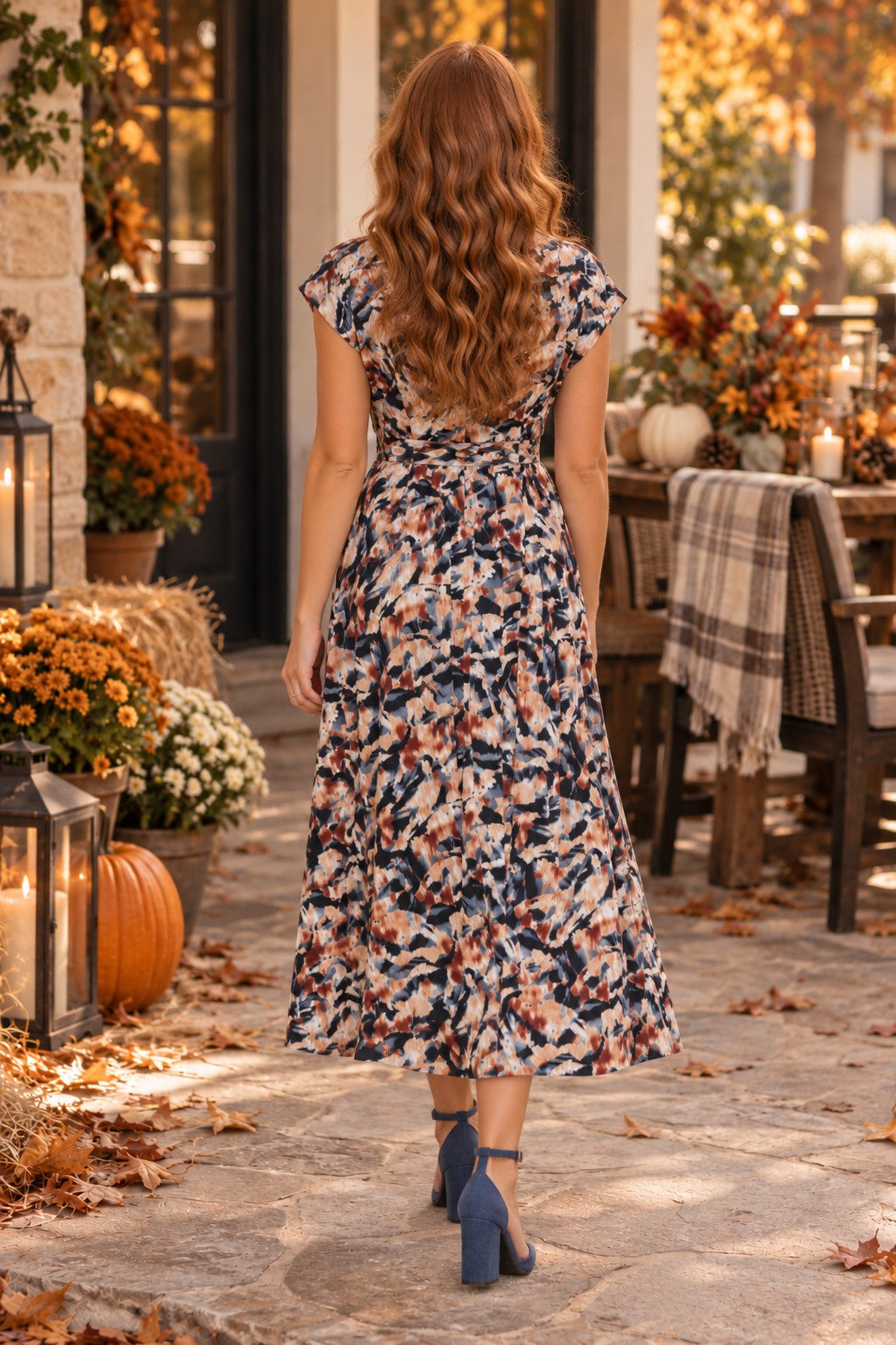 APNY Tie Front Midi Dress in Carbon & Copper Glow-Midi Dresses-APNY-Deja Nu Boutique, Women's Fashion Boutique in Lampasas, Texas
