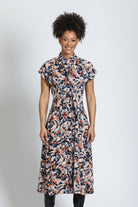 APNY Tie Front Midi Dress in Carbon & Copper Glow-Midi Dresses-APNY-Deja Nu Boutique, Women's Fashion Boutique in Lampasas, Texas