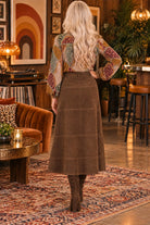 APNY Vegan Suede Tie Front Midi Skirt in Chocolate Brown-midi skirt-APNY-Deja Nu Boutique, Women's Fashion Boutique in Lampasas, Texas