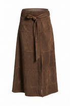 APNY Vegan Suede Tie Front Midi Skirt in Chocolate Brown-midi skirt-APNY-Deja Nu Boutique, Women's Fashion Boutique in Lampasas, Texas