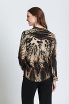 APNY Roll-Up Sleeve Button-Up Blouse in Espresso and Stone-shirts-APNY-Deja Nu Boutique, Women's Fashion Boutique in Lampasas, Texas