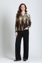 APNY Roll-Up Sleeve Button-Up Blouse in Espresso and Stone-shirts-APNY-Deja Nu Boutique, Women's Fashion Boutique in Lampasas, Texas