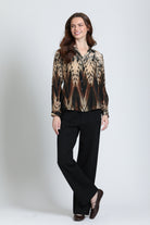 APNY Roll-Up Sleeve Button-Up Blouse in Espresso and Stone-shirts-APNY-Deja Nu Boutique, Women's Fashion Boutique in Lampasas, Texas