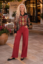 APNY Flames Crimson & Gilded Onyx Button-Up Blouse-shirts-APNY-Deja Nu Boutique, Women's Fashion Boutique in Lampasas, Texas