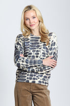 APNY Monochrome Reptile Crewneck Sweater in Smoky Monochrome-Sweaters-APNY-Deja Nu Boutique, Women's Fashion Boutique in Lampasas, Texas