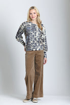 APNY Monochrome Reptile Crewneck Sweater in Smoky Monochrome-Sweaters-APNY-Deja Nu Boutique, Women's Fashion Boutique in Lampasas, Texas