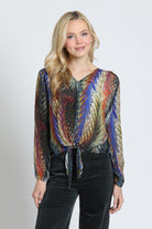 APNY Prismatic Harvest V-Neck Tie Front Top-Tops-APNY-Deja Nu Boutique, Women's Fashion Boutique in Lampasas, Texas