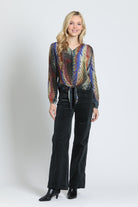 APNY Prismatic Harvest V-Neck Tie Front Top-Tops-APNY-Deja Nu Boutique, Women's Fashion Boutique in Lampasas, Texas