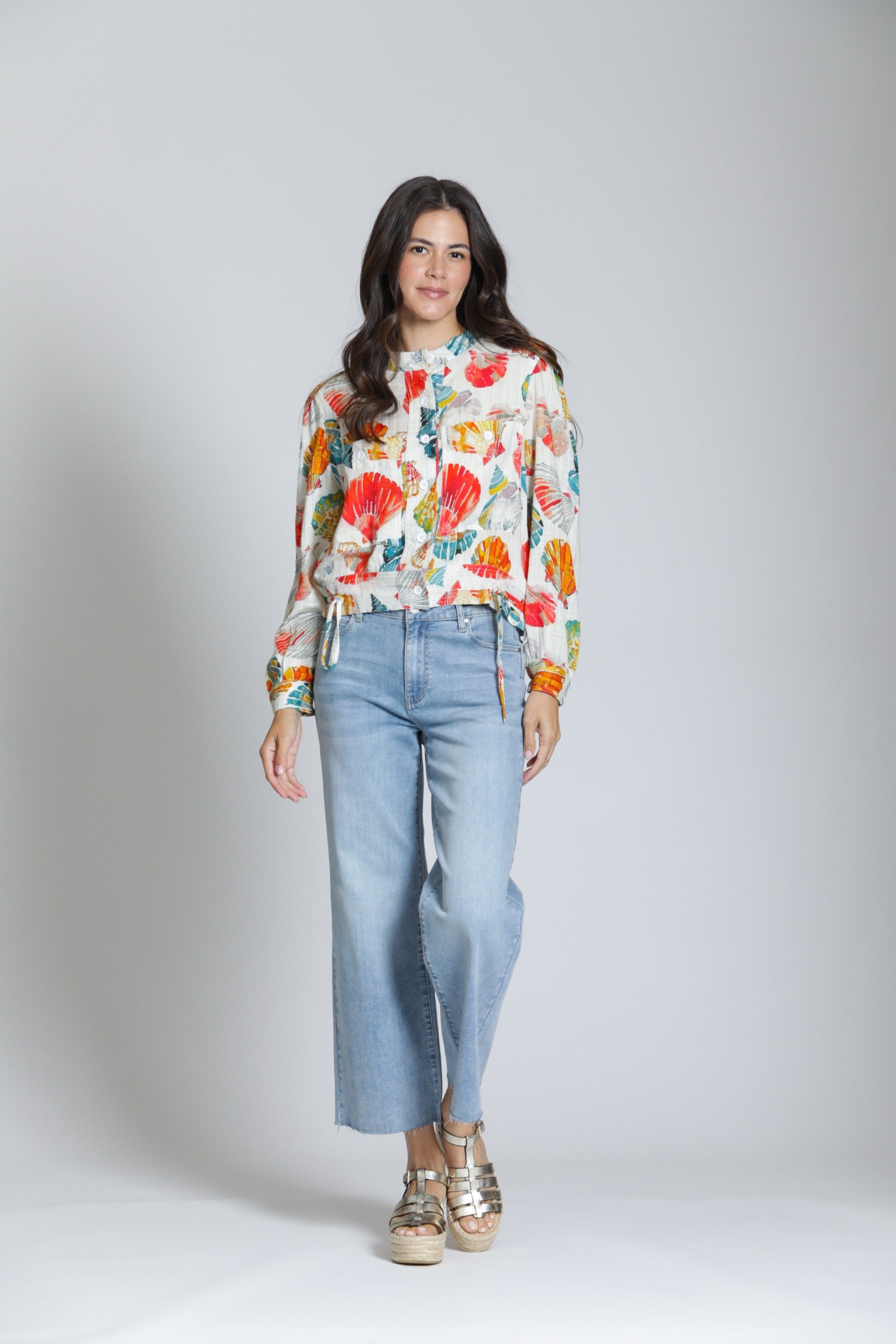 APNY Seashell Print Woven Shirt – Hot Coral Multi-Tops-APNY-Deja Nu Boutique, Women's Fashion Boutique in Lampasas, Texas