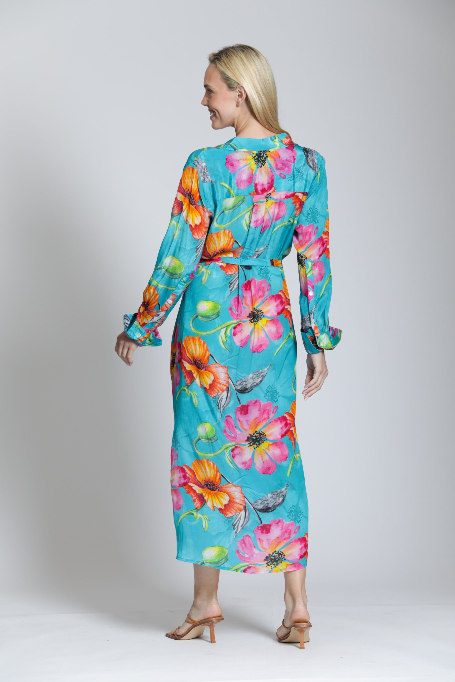 APNY Tropical Bloom Half Placket Maxi Dress – Teal Multi-Maxi Dresses-APNY-Deja Nu Boutique, Women's Fashion Boutique in Lampasas, Texas