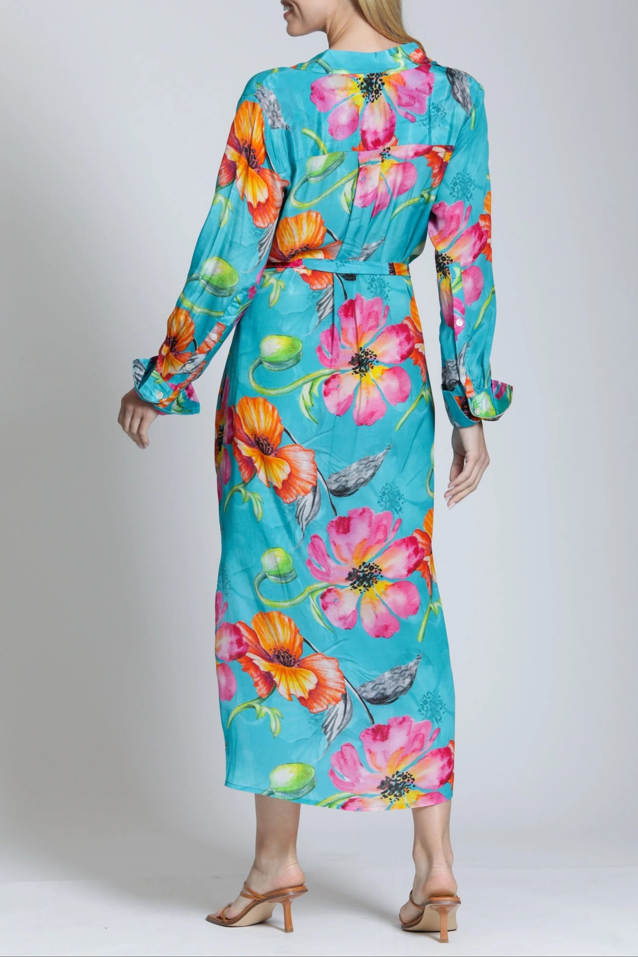 APNY Tropical Bloom Half Placket Maxi Dress – Teal Multi-Maxi Dresses-APNY-Deja Nu Boutique, Women's Fashion Boutique in Lampasas, Texas