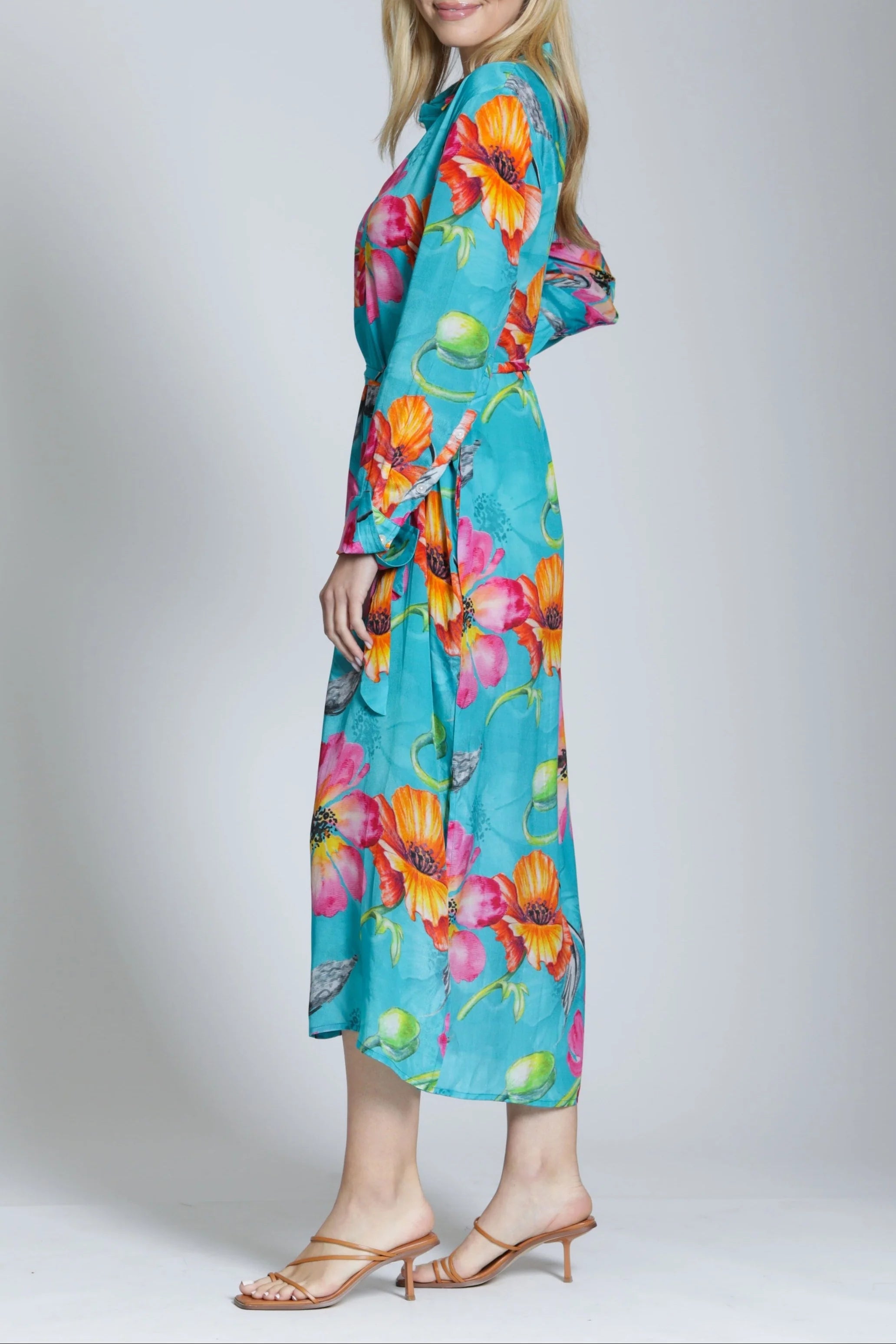 APNY Tropical Bloom Half Placket Maxi Dress – Teal Multi-Maxi Dresses-APNY-Deja Nu Boutique, Women's Fashion Boutique in Lampasas, Texas
