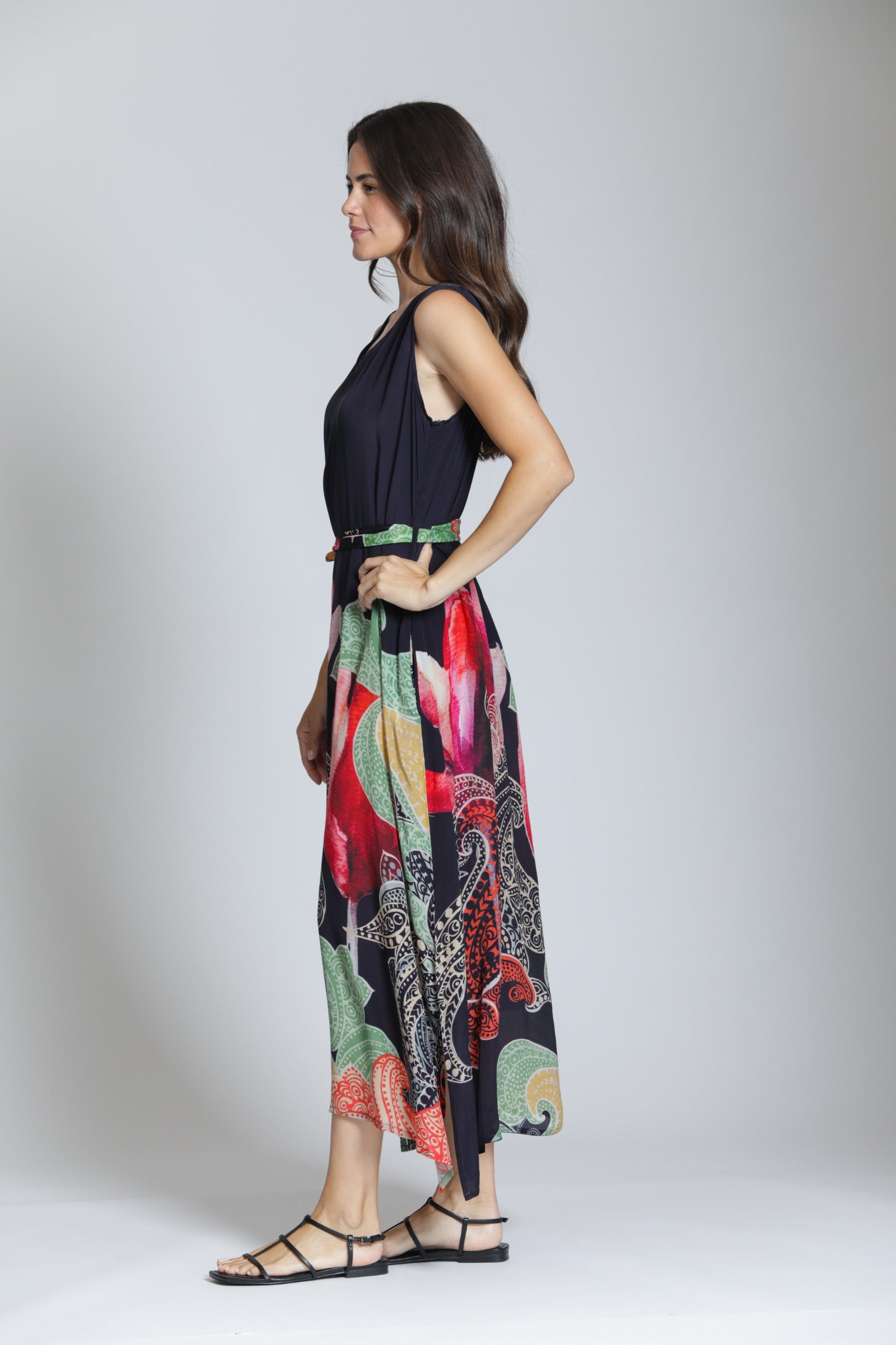 APNY V Neck Tank Long Dress in Red Multi-Tops-APNY-Deja Nu Boutique, Women's Fashion Boutique in Lampasas, Texas
