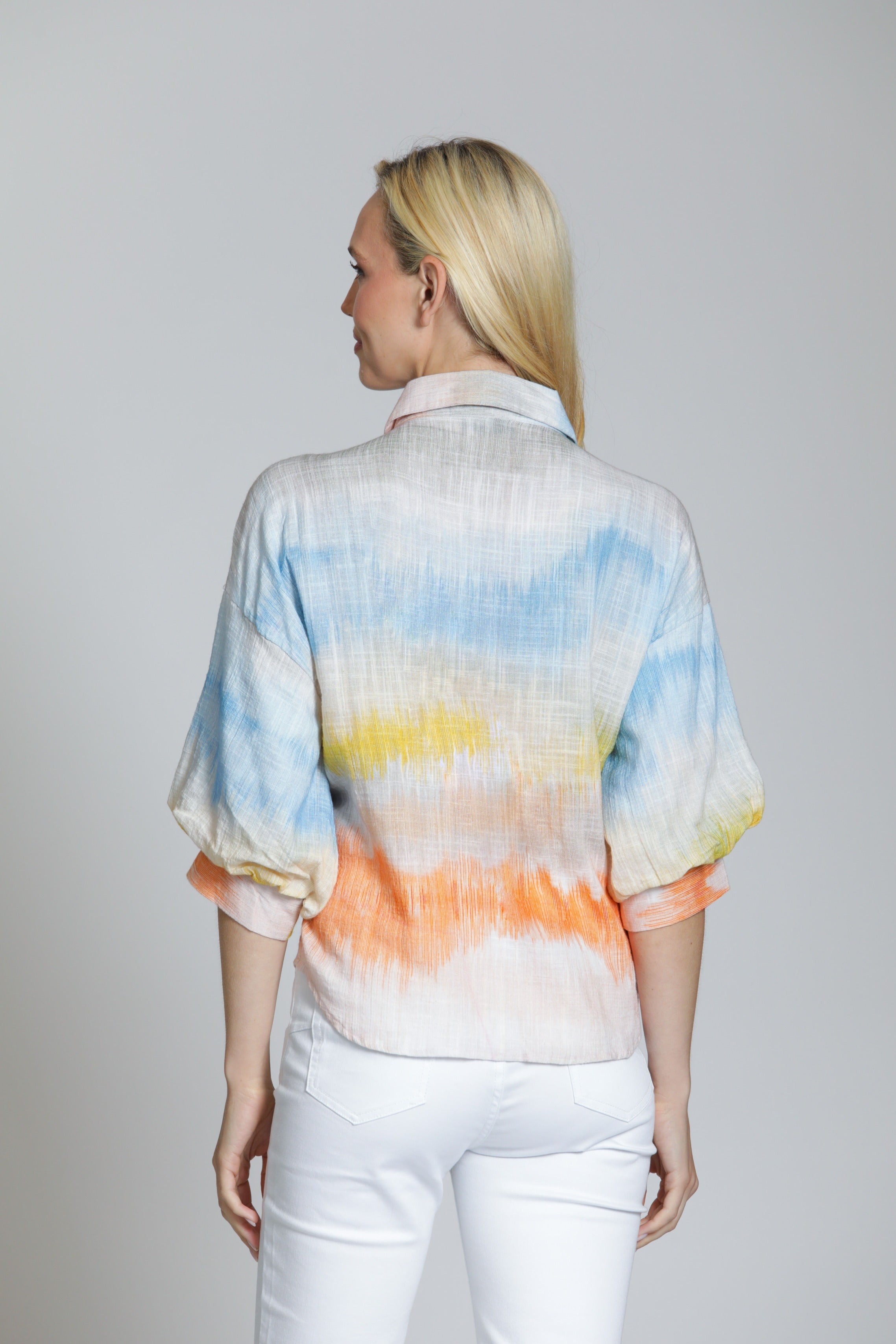 APNY Watercolor Blouson Sleeve Shirt in Multi-Tops-APNY-Deja Nu Boutique, Women's Fashion Boutique in Lampasas, Texas