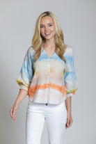 APNY Watercolor Blouson Sleeve Shirt in Multi-Tops-APNY-Deja Nu Boutique, Women's Fashion Boutique in Lampasas, Texas