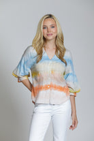 APNY Watercolor Blouson Sleeve Shirt in Multi-Tops-APNY-Deja Nu Boutique, Women's Fashion Boutique in Lampasas, Texas