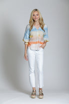 APNY Watercolor Blouson Sleeve Shirt in Multi-Tops-APNY-Deja Nu Boutique, Women's Fashion Boutique in Lampasas, Texas