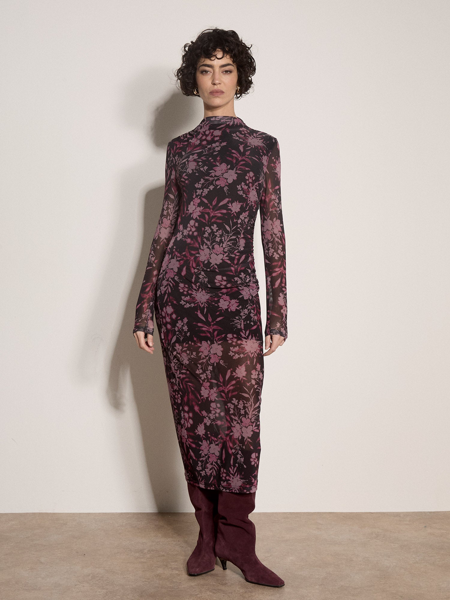 Apricot Silhouette Floral Mesh Midi Dress in Black-Midi Dresses-Apricot-Deja Nu Boutique, Women's Fashion Boutique in Lampasas, Texas