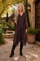 Apricot Brushed Distressed Leopard Hanky Hem Dress in Brown-Midi Dresses-Apricot-Deja Nu Boutique, Women's Fashion Boutique in Lampasas, Texas