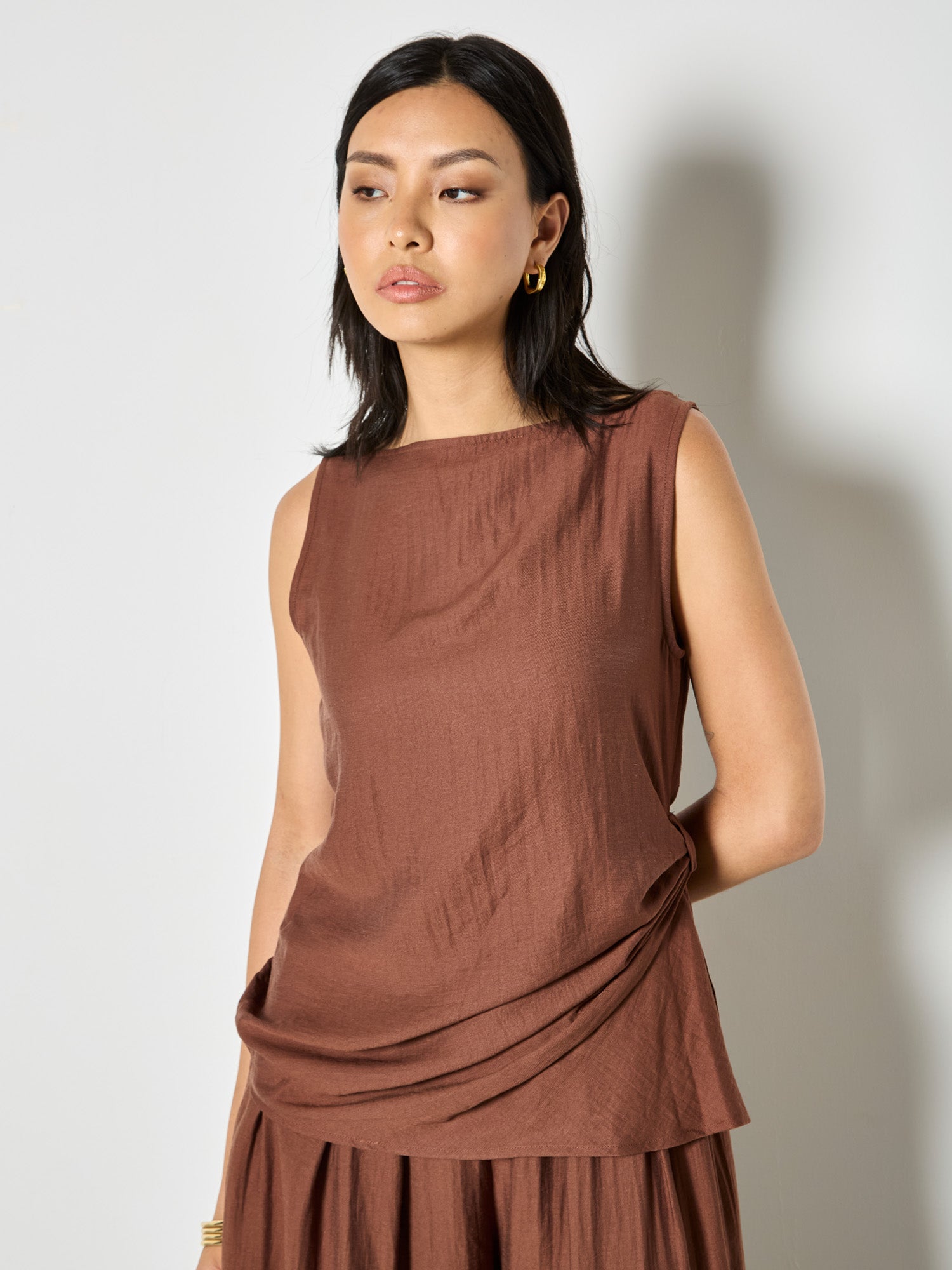 Apricot Side Knot Detail High Neck Top in Brown-tank-Apricot-Deja Nu Boutique, Women's Fashion Boutique in Lampasas, Texas