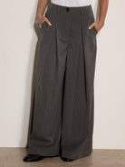 Apricot Inverted Pleat Pinstripe Wide Leg Trouser in Grey-trousers-Apricot-Deja Nu Boutique, Women's Fashion Boutique in Lampasas, Texas
