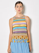 Apricot Multi Stripe Tassel Crochet Top in Brown Multi-tank-Apricot-Deja Nu Boutique, Women's Fashion Boutique in Lampasas, Texas